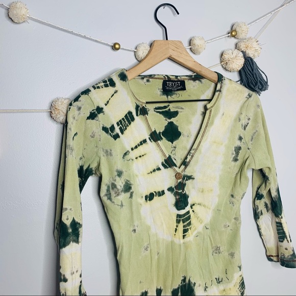 VINTAGE y2k ribbed crop green tie dye tee - Picture 10 of 12